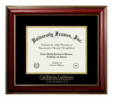 California Lutheran University Diploma Frame in Classic Mahogany with Gold Trim with Black & Gold Mats for DOCUMENT: 8 1/2"H X 11"W  