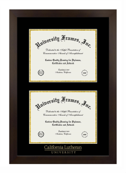 California Lutheran University Double Degree (Stacked) Frame in Manhattan Espresso with Black & Gold Mats for document: 8 1/2"h x 11"w  , document: 8 1/2"h x 11"w  
