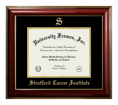 Stratford Career Institute Diploma Frame in Classic Mahogany with Gold Trim with Black & Gold Mats for document: 8 1/2"h x 11"w  