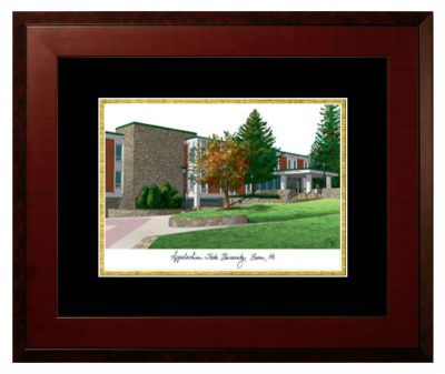 Appalachian State University Lithograph Only Frame in Honors Mahogany with Black & Gold Mats