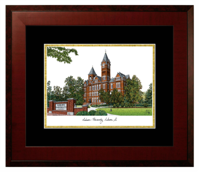 Auburn University Lithograph Only Frame in Honors Mahogany with Black & Gold Mats