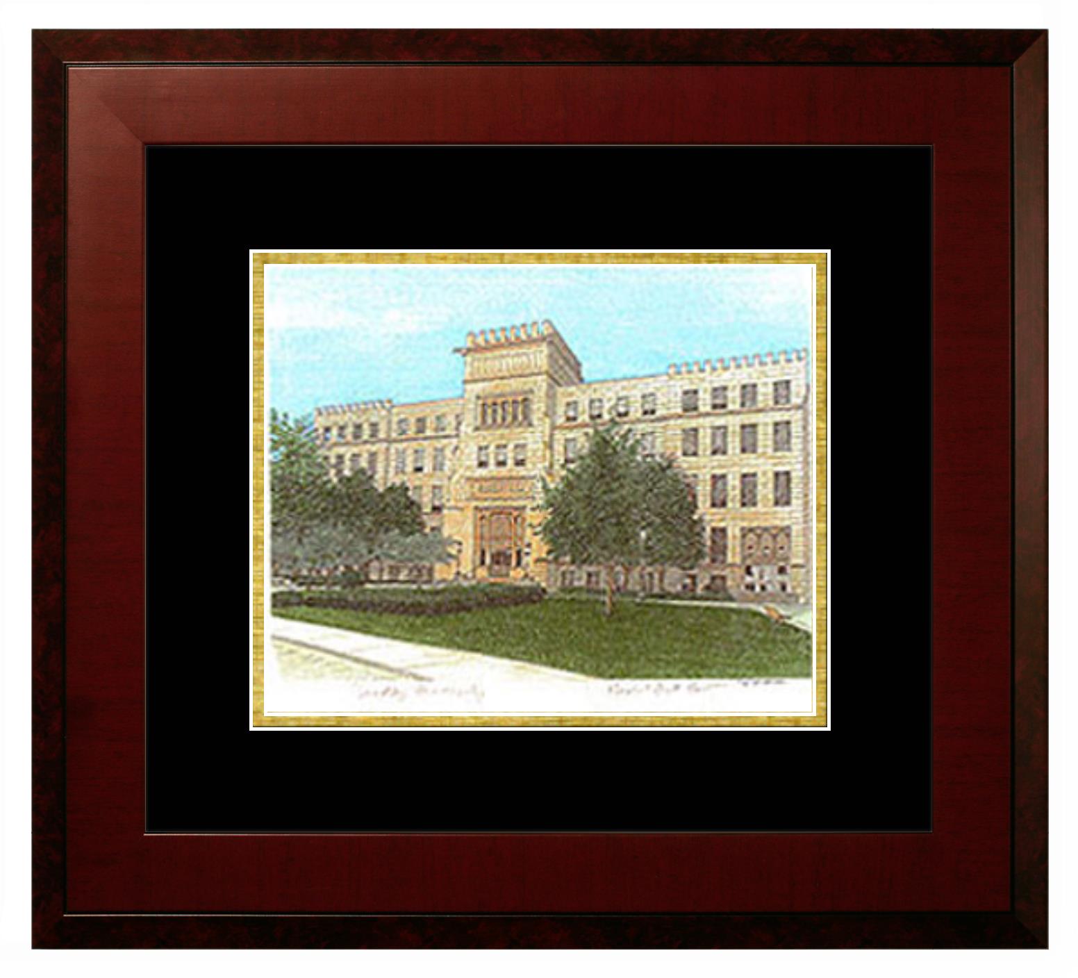Bradley University Bradley University Lithograph Only Frame in Honors Mahogany with Black & Gold Mats