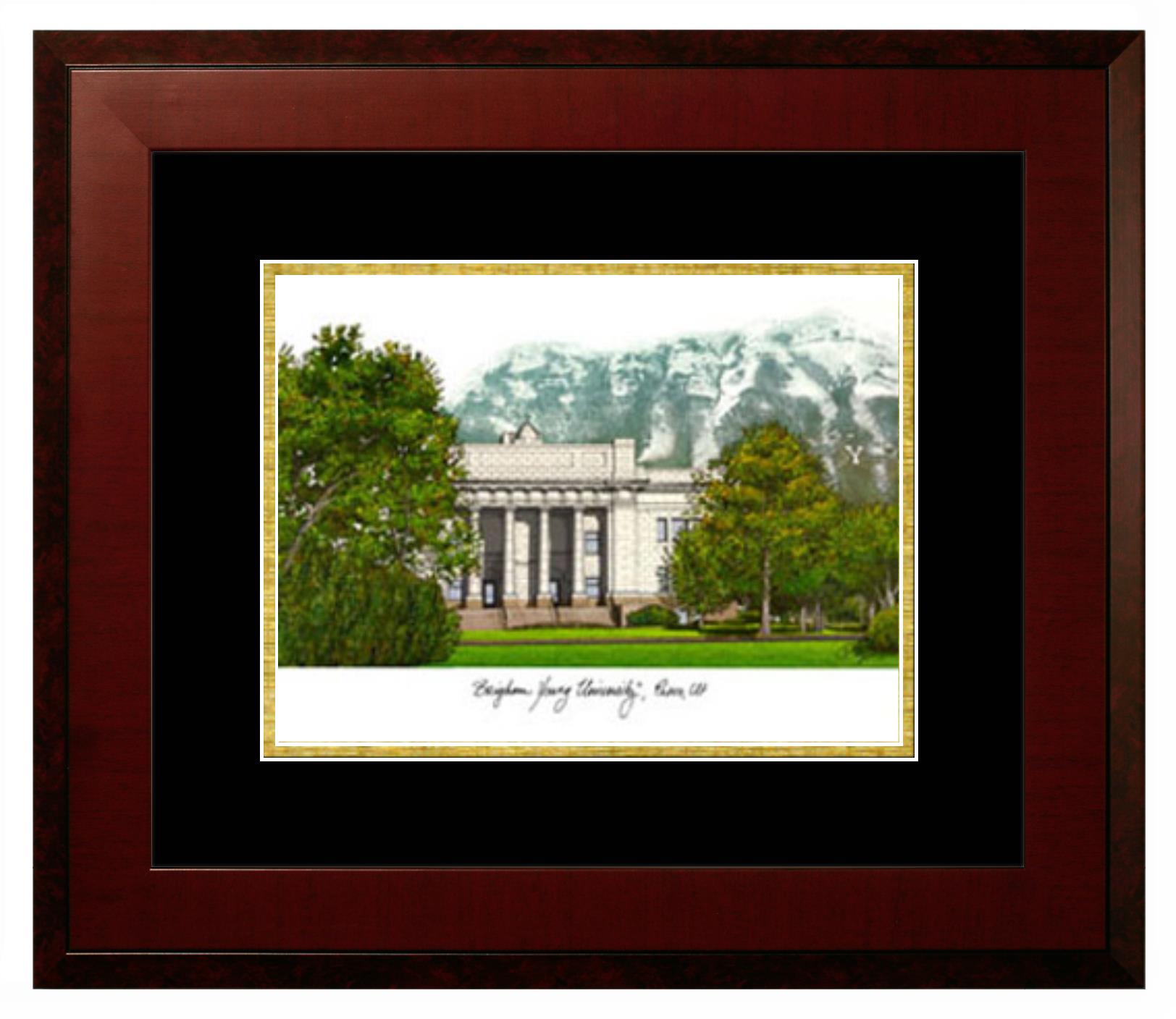 Brigham Young University Brigham Young University Lithograph Only Frame in Honors Mahogany with Black & Gold Mats