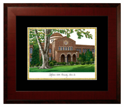 California State University, Chico Lithograph Only Frame in Honors Mahogany with Black & Gold Mats