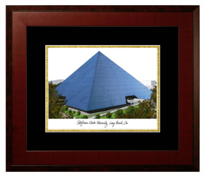 California State University, Long Beach Lithograph Only Frame in Honors Mahogany with Black & Gold Mats