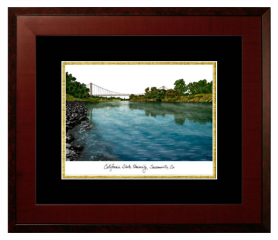 California State University, Sacramento Lithograph Only Frame in Honors Mahogany with Black & Gold Mats