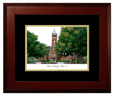 Clemson University Lithograph Only Frame in Honors Mahogany with Black & Gold Mats