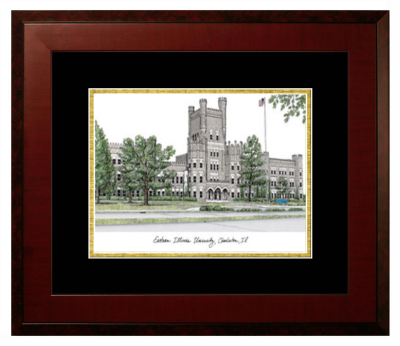 Eastern Illinois University Lithograph Only Frame in Honors Mahogany with Black & Gold Mats