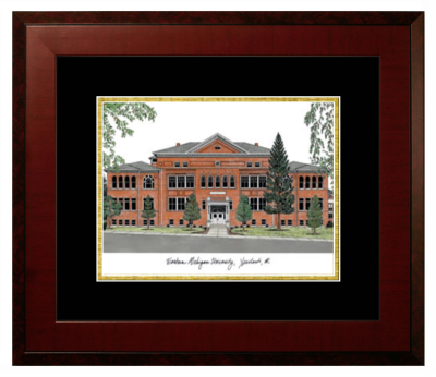 Eastern Michigan University Lithograph Only Frame in Honors Mahogany with Black & Gold Mats