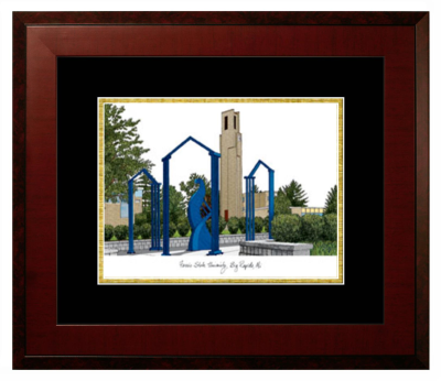 Ferris State University Lithograph Only Frame in Honors Mahogany with Black & Gold Mats