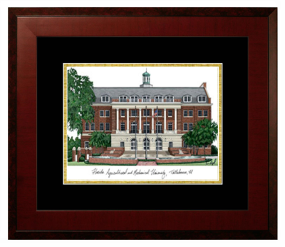 Florida A&M University Lithograph Only Frame in Honors Mahogany with Black & Gold Mats