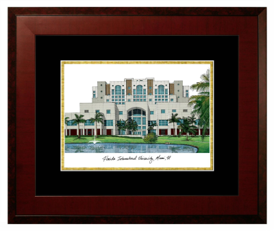 Florida International University Lithograph Only Frame in Honors Mahogany with Black & Gold Mats