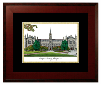 Georgetown University Lithograph Only Frame in Honors Mahogany with Black & Gold Mats