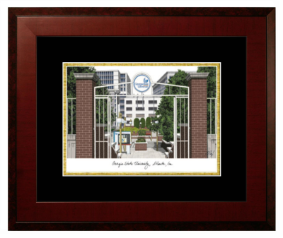 Georgia State University Lithograph Only Frame in Honors Mahogany with Black & Gold Mats
