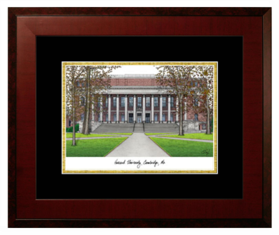 Harvard University Lithograph Only Frame in Honors Mahogany with Black & Gold Mats