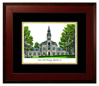 Kansas State University Lithograph Only Frame in Honors Mahogany with Black & Gold Mats