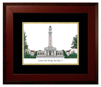 Louisiana State University Lithograph Only Frame in Honors Mahogany with Black & Gold Mats