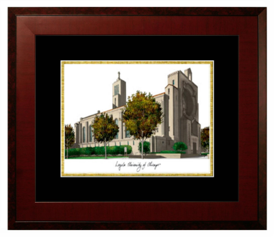 Loyola University Chicago Lithograph Only Frame in Honors Mahogany with Black & Gold Mats
