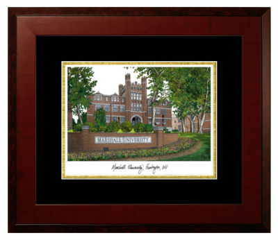 Marshall University Lithograph Only Frame in Honors Mahogany with Black & Gold Mats