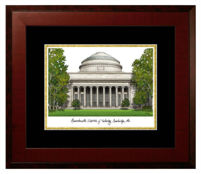 Massachusetts Institute of Technology Lithograph Only Frame in Honors Mahogany with Black & Gold Mats