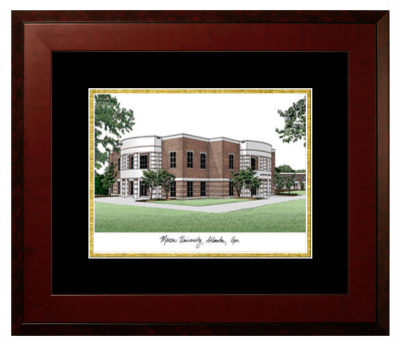 Mercer University Lithograph Only Frame in Honors Mahogany with Black & Gold Mats