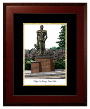 Michigan State University Lithograph Only Frame in Honors Mahogany with Black & Gold Mats