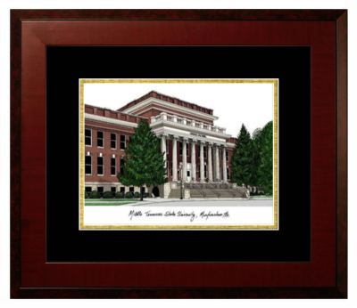 Middle Tennessee State University Lithograph Only Frame in Honors Mahogany with Black & Gold Mats