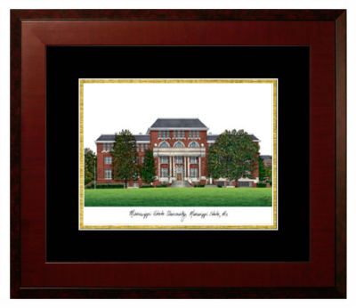 Mississippi State University Lithograph Only Frame in Honors Mahogany with Black & Gold Mats