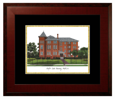 Norfolk State University Lithograph Only Frame in Honors Mahogany with Black & Gold Mats