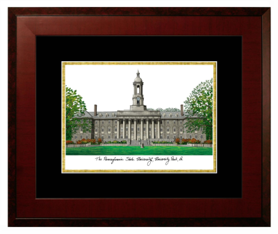 Pennsylvania State University Lithograph Only Frame in Honors Mahogany with Black & Gold Mats