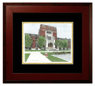 Purdue University Lithograph Only Frame in Honors Mahogany with Black & Gold Mats