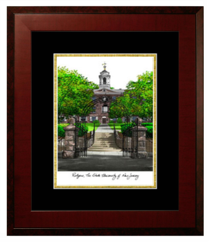 Rutgers The State University of New Jersey New Jersey Medical School Lithograph Only Frame in Honors Mahogany with Black & Gold Mats
