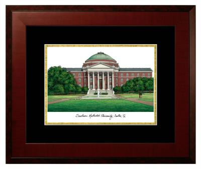 Southern Methodist University Lithograph Only Frame in Honors Mahogany with Black & Gold Mats