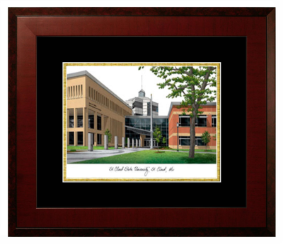 St. Cloud State University Lithograph Only Frame in Honors Mahogany with Black & Gold Mats