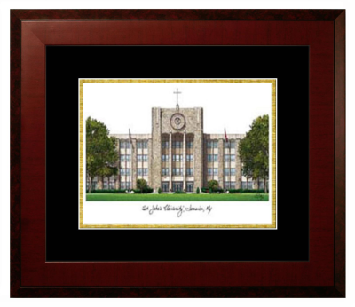 St. John's University (New York) Lithograph Only Frame in Honors Mahogany with Black & Gold Mats