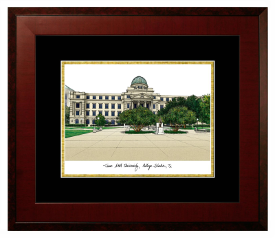 Texas A&M University at Galveston Lithograph Only Frame in Honors Mahogany with Black & Gold Mats