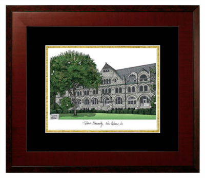 Tulane University Lithograph Only Frame in Honors Mahogany with Black & Gold Mats