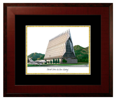 United States Air Force Academy Lithograph Only Frame in Honors Mahogany with Black & Gold Mats