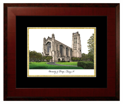 University of Chicago Booth School of Business Lithograph Only Frame in Honors Mahogany with Black & Gold Mats