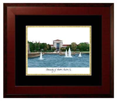 University of Houston Lithograph Only Frame in Honors Mahogany with Black & Gold Mats