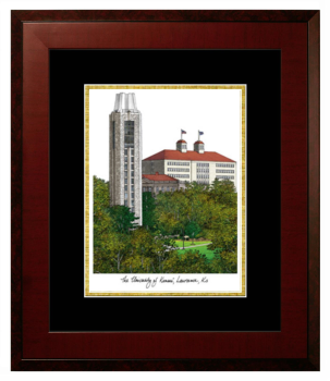 University of Kansas Lithograph Only Frame in Honors Mahogany with Black & Gold Mats
