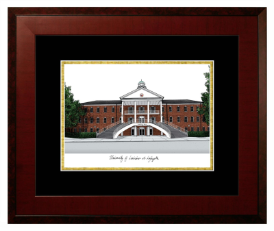University of Louisiana at Lafayette Lithograph Only Frame in Honors Mahogany with Black & Gold Mats