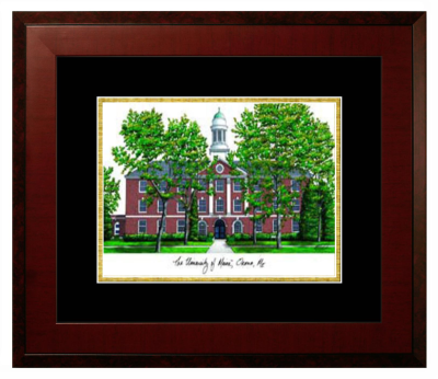 University of Maine (at Orono) Lithograph Only Frame in Honors Mahogany with Black & Gold Mats