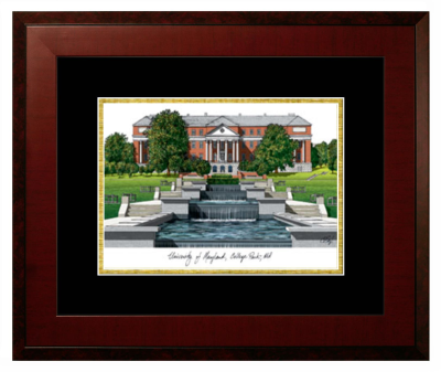 University of Maryland Lithograph Only Frame in Honors Mahogany with Black & Gold Mats