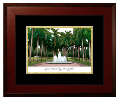 University of Miami Lithograph Only Frame in Honors Mahogany with Black & Gold Mats