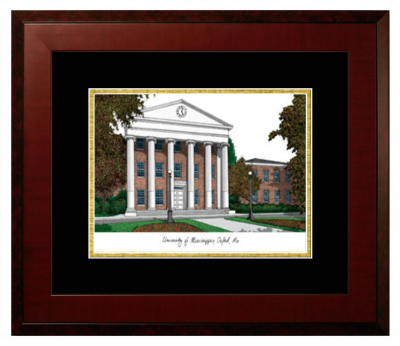 University of Mississippi Lithograph Only Frame in Honors Mahogany with Black & Gold Mats