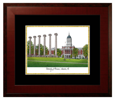 University of Missouri Lithograph Only Frame in Honors Mahogany with Black & Gold Mats