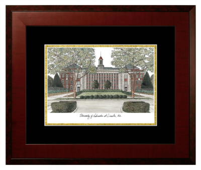 University of Nebraska (Lincoln) Lithograph Only Frame in Honors Mahogany with Black & Gold Mats