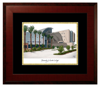 University of Nevada Las Vegas Lithograph Only Frame in Honors Mahogany with Black & Gold Mats