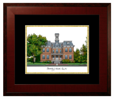 University of Nevada Reno Lithograph Only Frame in Honors Mahogany with Black & Gold Mats
